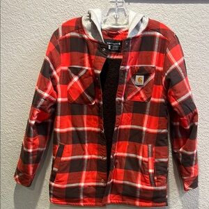 Carhartt Red and Black Plaid Hooded Jacket